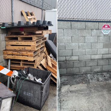 before and after photo of pallet disposal in Palm springs Ca