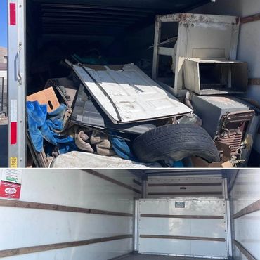 Junk removal services before and after of a u-haul truck clean out in Cathedral City California.