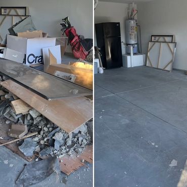 Construction debris clean up before and after photo in Indio Ca