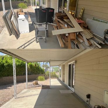 before and after wood removal and disposal in La Quinta Ca