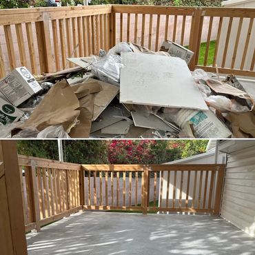 Deck before and after junk removal in Indio Ca