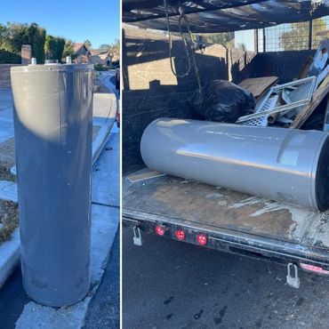 Water heater being disposed of after junk removal in Cathedral City California.