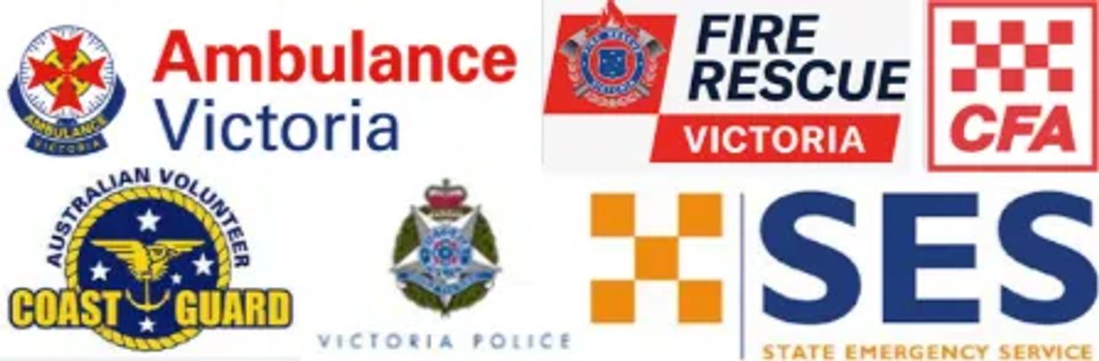 Logos of Victorian emergency services and volunteer organizations.
