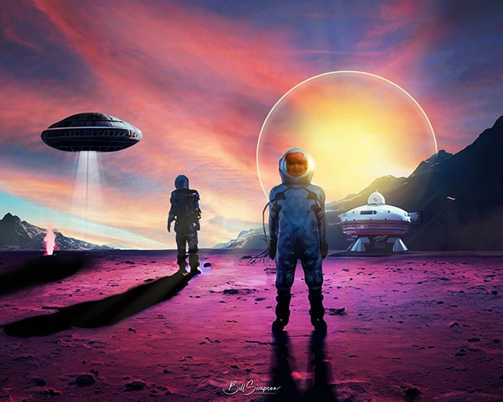 space ship, AI image, color, distant planet, solar system.