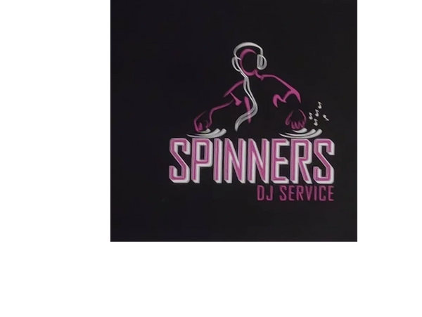 Logo for Spinners DJ Service with a DJ silhouette and turntables.