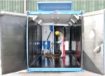 Interior of a containerized blast booth