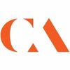 Abstract orange and white geometric logo design.