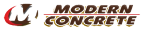 Modern Concrete logo with stylized lettering and a red swoosh.