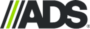 Logo featuring green and black slanted lines with 'ADS' text.