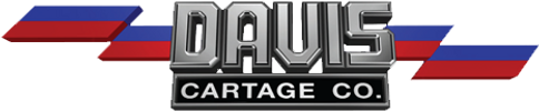 Logo of Davis Cartage Co. with bold metallic text and red, blue stripes.