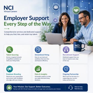 NCI Virtual Careers employer support services flyer with benefits listed.