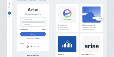 Dashboard interface displaying icons, graphs, and navigation options with a clean, modern design.