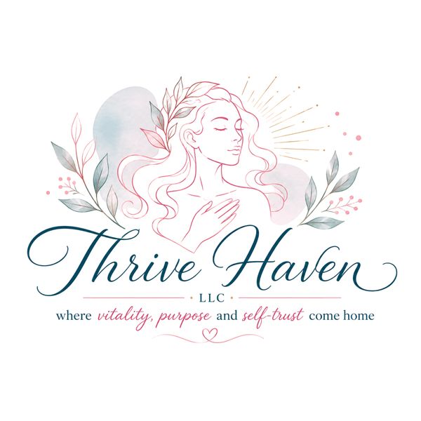 Elegant logo featuring a serene woman with flowing hair surrounded by leaves and soft watercolor accents.