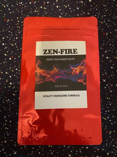 Red package of Zen-Fire vitality energizing formula with flame design.