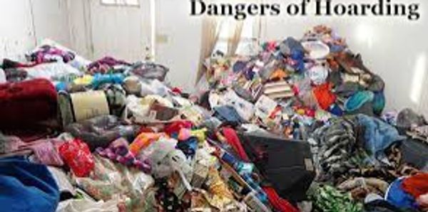Hoarding increases the risk of trip and fall as shown in the photo titled the dangers of hoarding.