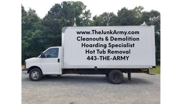 Maryland junk removal and clutter cleanup truck with phone number 443-THE-ARMY