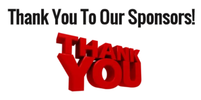 Thank you message to sponsors with bold 3D text.