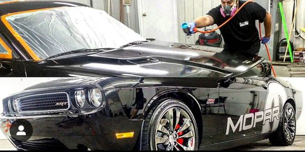 Dodge Challenger SRT8 recieving a ceramic coating with our elite professional spray installation.  We are one of the few shops certified to install ceramic coatings with this advanced method giving the vehicle a higher gloss, a thicker finish and better coverage than those who hand apply coatings.