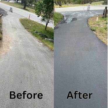 Before → After. That’s the power of sealcoating. Fresh seal, new life for your asphalt.