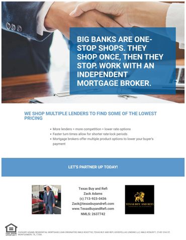 Mortgage broker handshake promoting multiple lender options for better rates.