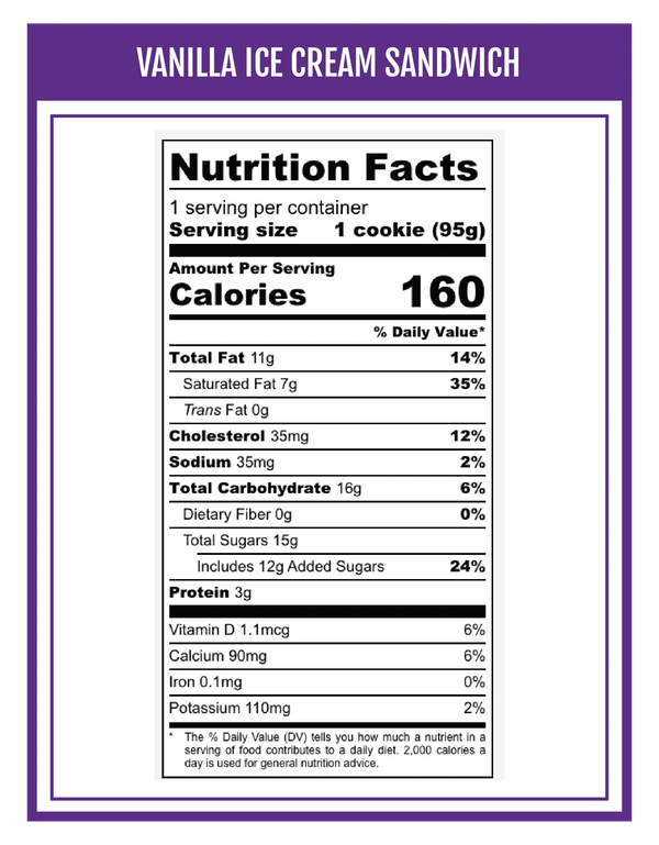 Vanilla with Sprinkles Ice Cream Sandwich Nutrition Facts