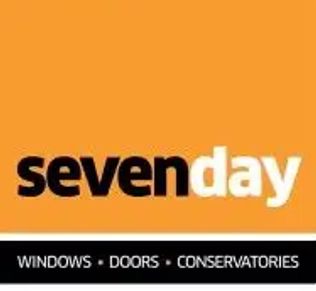 Logo of Seven Day with orange background.