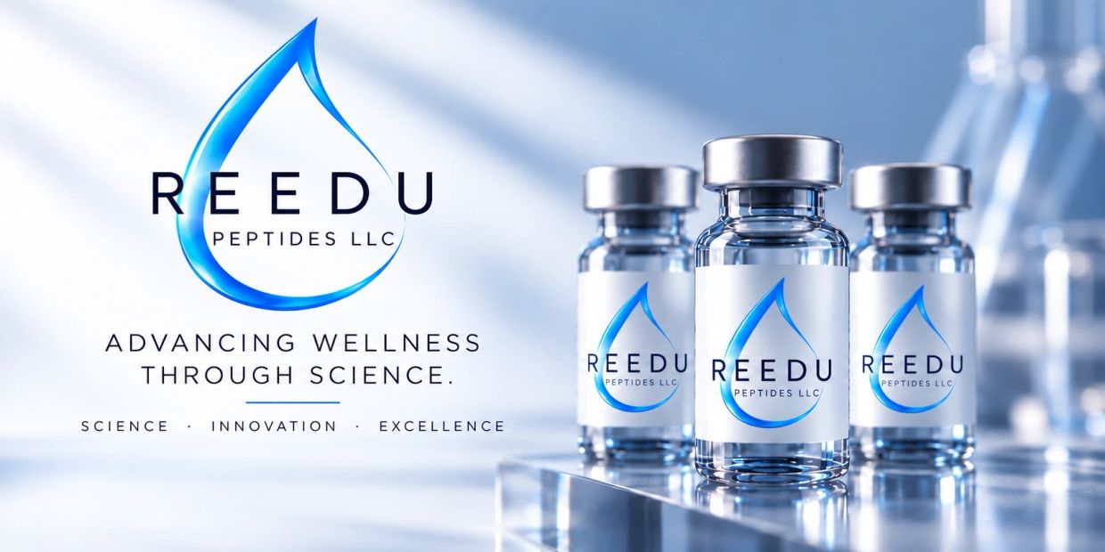 Reedu Peptides LLC promotes wellness through science with three peptide vials.