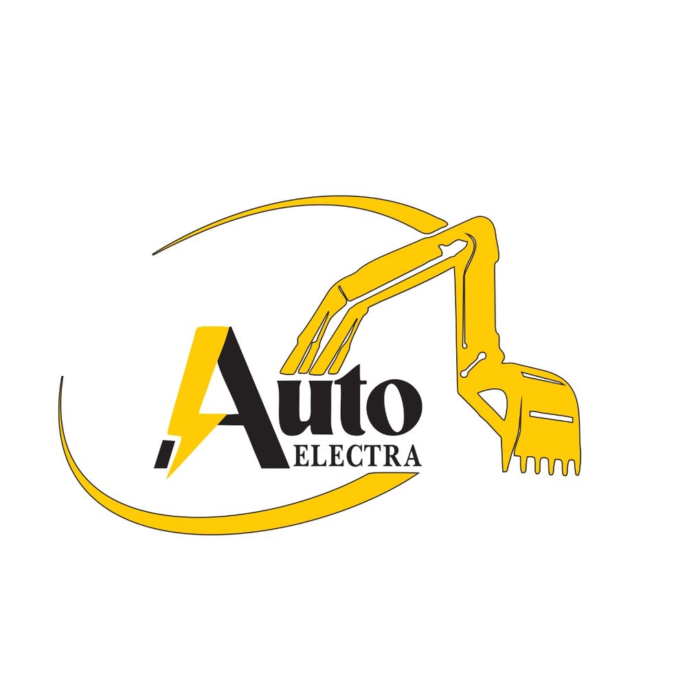 Logo for Auto Electra featuring a yellow excavator arm and bold text.