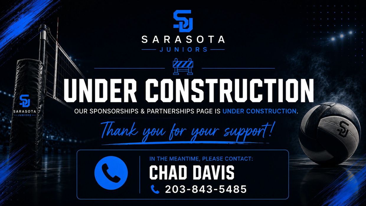 Sarasota Juniors volleyball sponsorship page under construction.