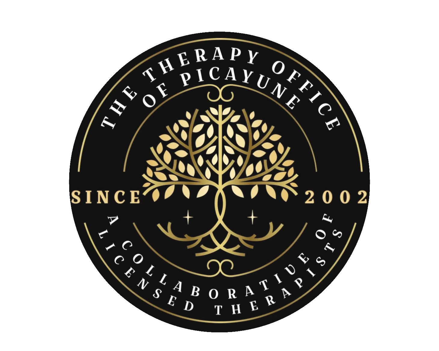 Elegant logo for The Therapy Office of Picayune with a golden tree and text.