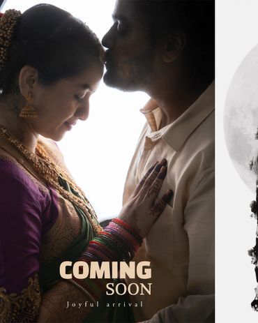 Couple sharing a tender moment, announcing a joyful arrival.