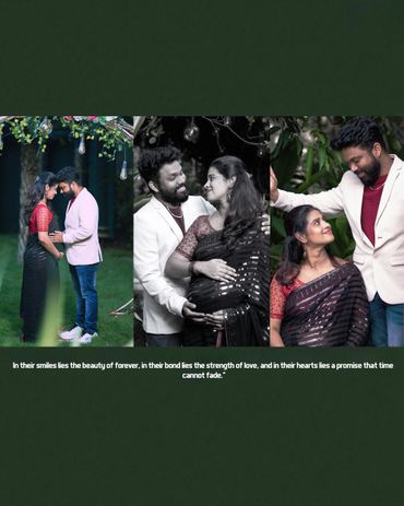 A loving couple shares tender moments during a maternity photoshoot outdoors.