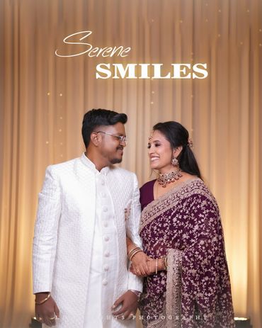A smiling couple dressed elegantly, sharing a serene moment together.