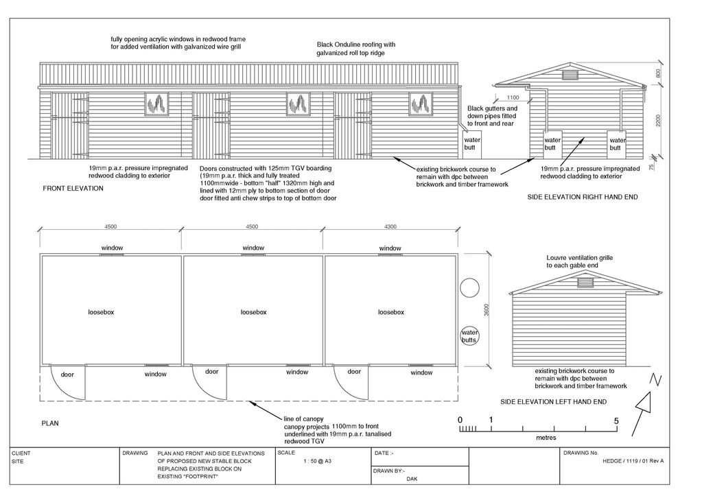 A simple 3 bay, timber frame stable block designed for a client in Burley