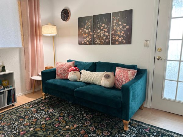 Cozy therapy office with soothing colors and natural light.