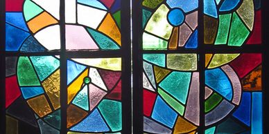 Colorful stained glass window.
