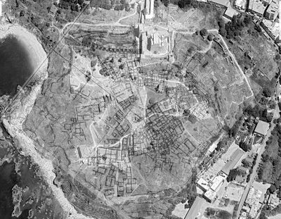 City/Settlement and Layout Plan of Byblos in the Bronze Age-Areal Photo and Excavation Plan overlay.
