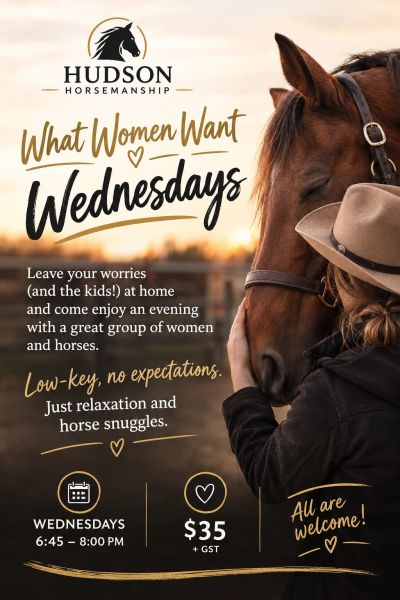 Hudson Horsemanship's What Women Want Wednesdays event with horses and relaxation.