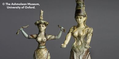 Close-up of the replicas of the two Minoan Snake Goddesses now in the Ashmolean Museum. 