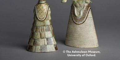 Bottom half of two Minoan Snake Goddess figurines, copyright Ashmolean Museum. 