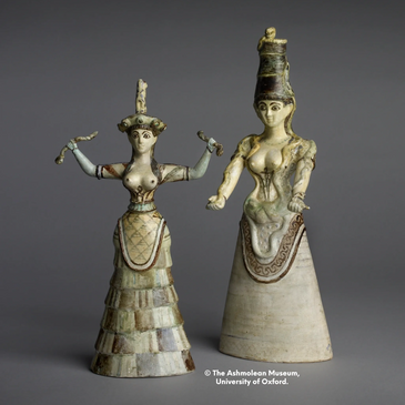 Replicas of the two Snake Goddess figurines from the Ashmolean Museum. 