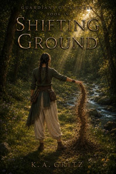 Fantasy book cover with Briar Alderreach controlling soil in a forest.