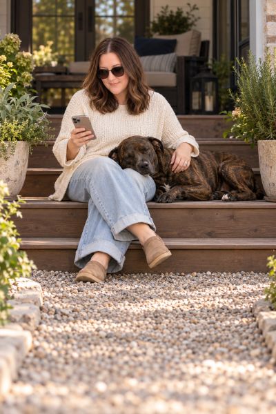 Author K. A. Gritz relaxing with her dog at home.