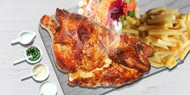Enjoy this delicious promotion, get a whole chicken with 3 sides and a refreshing 2 Lt. soda for onl