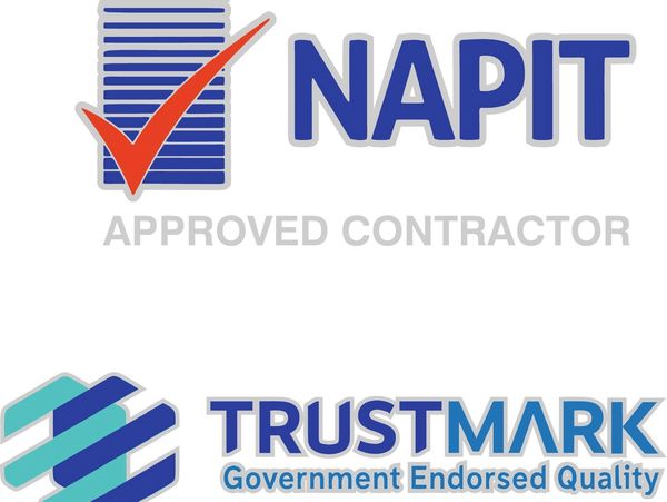 Logos for NAPIT Approved Contractor and TrustMark Government Endorsed Quality.
