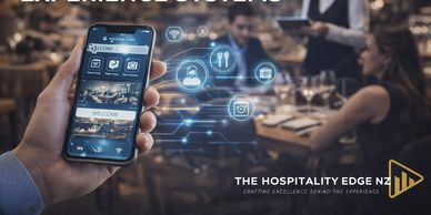 Person using a hospitality-related app in a restaurant.