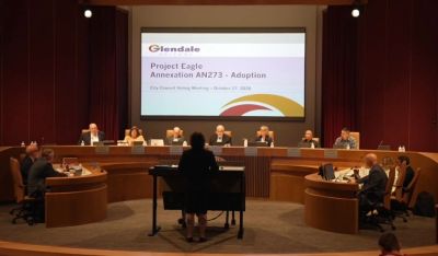 City council meeting discussing Project Eagle annexation.