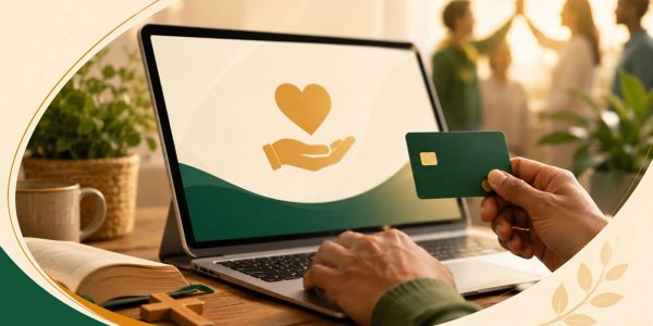 Person making an online donation using a credit card.
