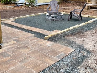 Paver patio and gravel fire pit