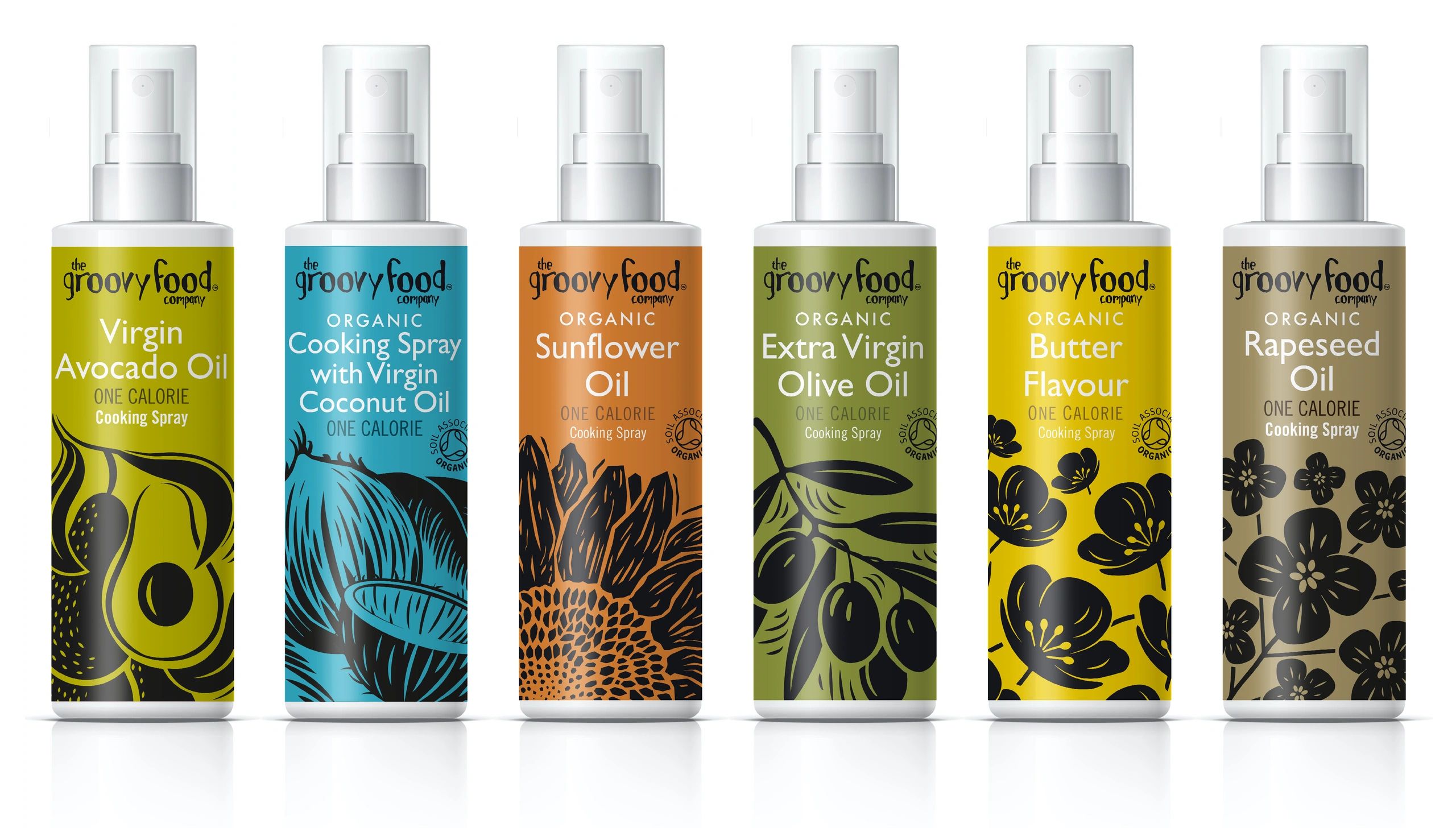 Packaging design Cooking oil spray.
 THE GROOVY FOOD COMPANY
Food packaging design.